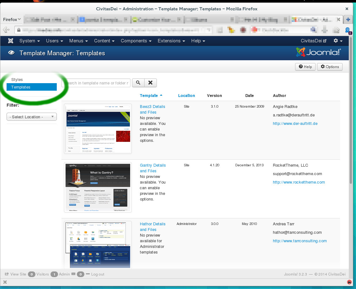 Extensions -- Template Manager and switch from Styles to Templates